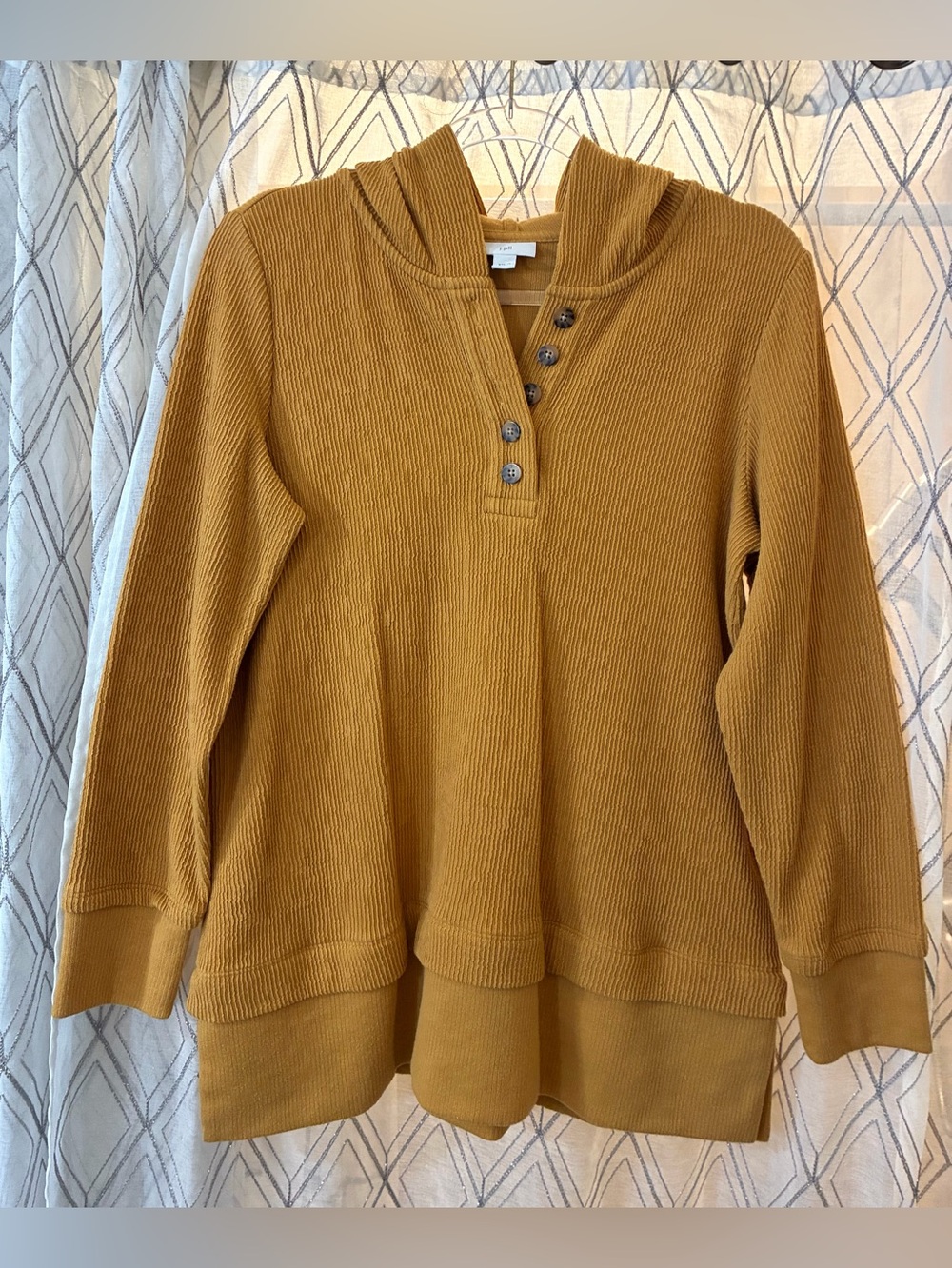 J. Jill Mustard Ribbed Henley Turtleneck Pullover
